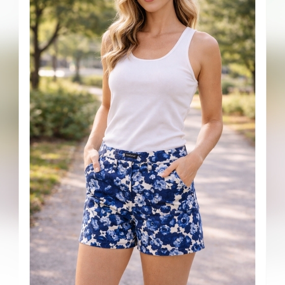 The Limited Pants - The Limited Blue White Floral Shorts Size 4 Stretch Cotton Summer
